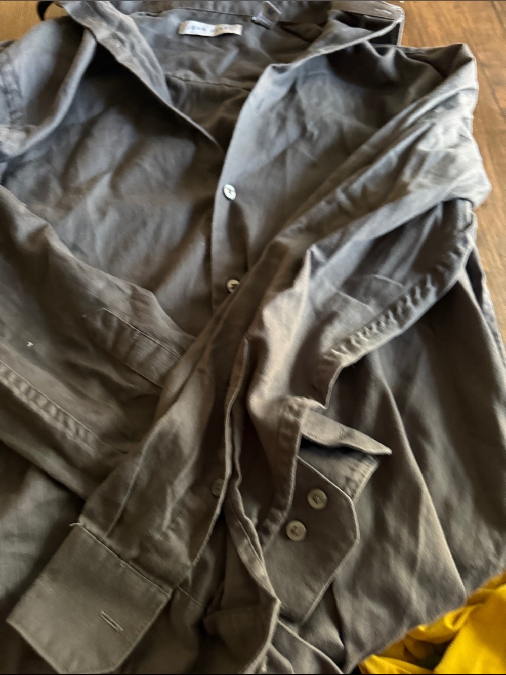 Men's Olive Brown Button-Up Jacket Shirt